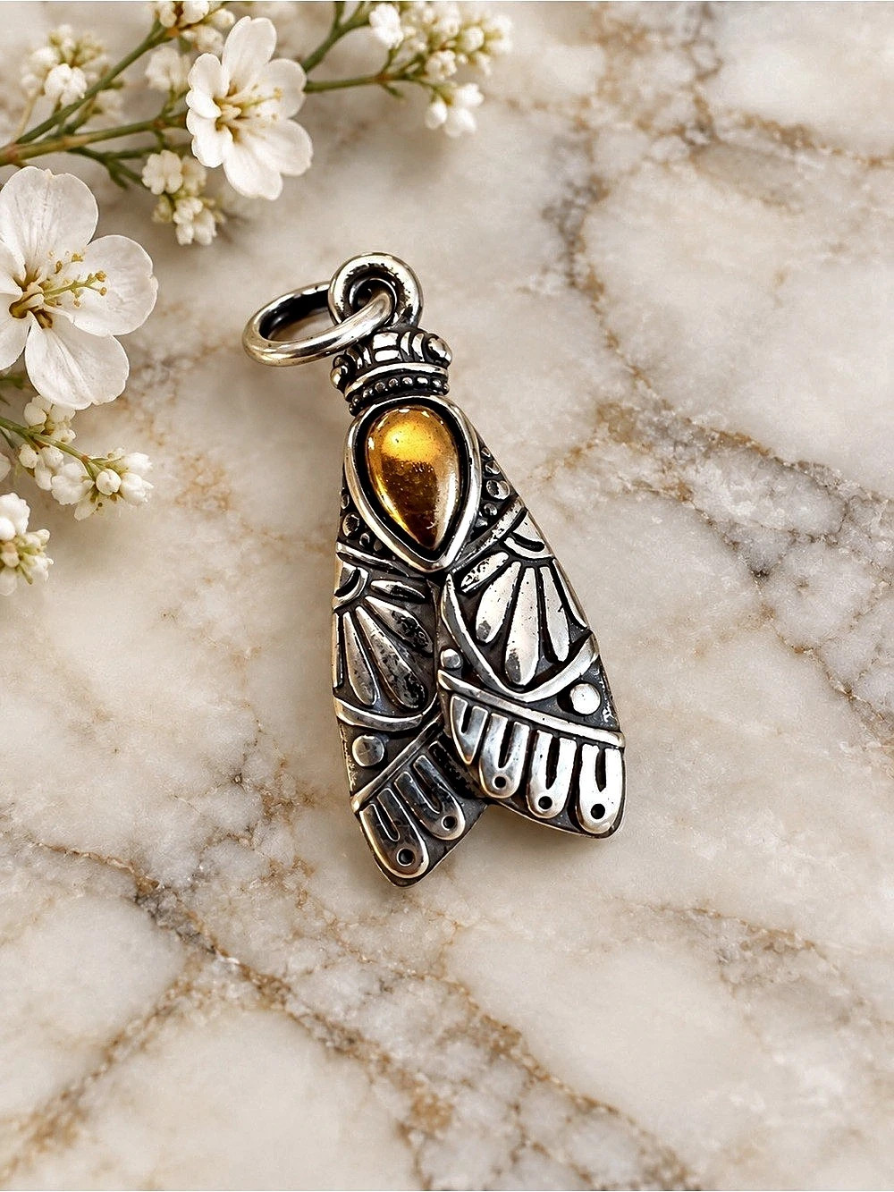 Retired James Avery Moth Pendant in 925 Silver and Bronze